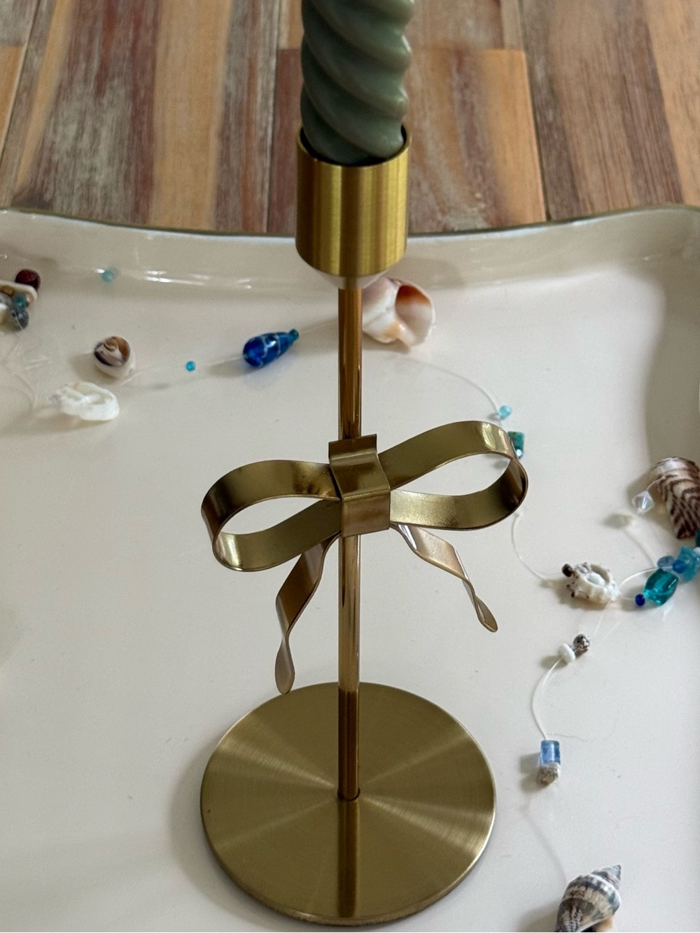 Gold Bow Accent Taper Candle Holder
